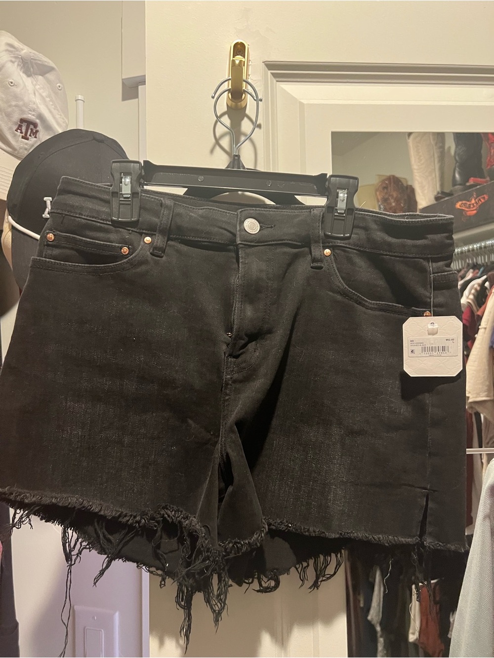 Altar'd State Black Frayed Hem Denim Shorts